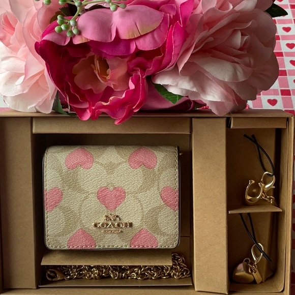 π©· COACH BOXED MINI WALLET ON A CHAIN IN SIGNATURE CANVAS WITH HEART PRINT π©· - Picture 6 of 16